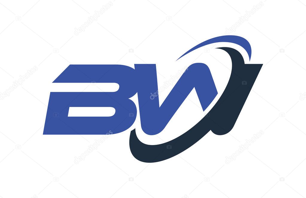 BW Logo Swoosh Ellipse Blue Letter Vector Concept