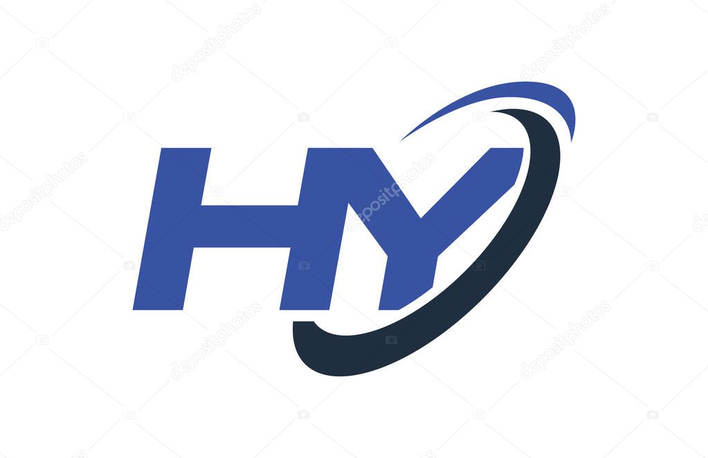 HY Logo Swoosh Ellipse Blue Letter Vector Concept
