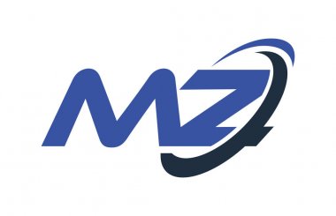 MZ Logo Swoosh elips mavi mektup vektör kavramı