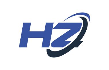 Hz Logo Swoosh elips mavi mektup vektör kavramı
