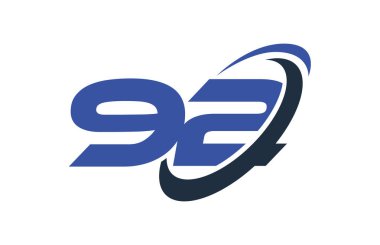 92 logo numara mavi Swoosh elips vektör simge şablonu