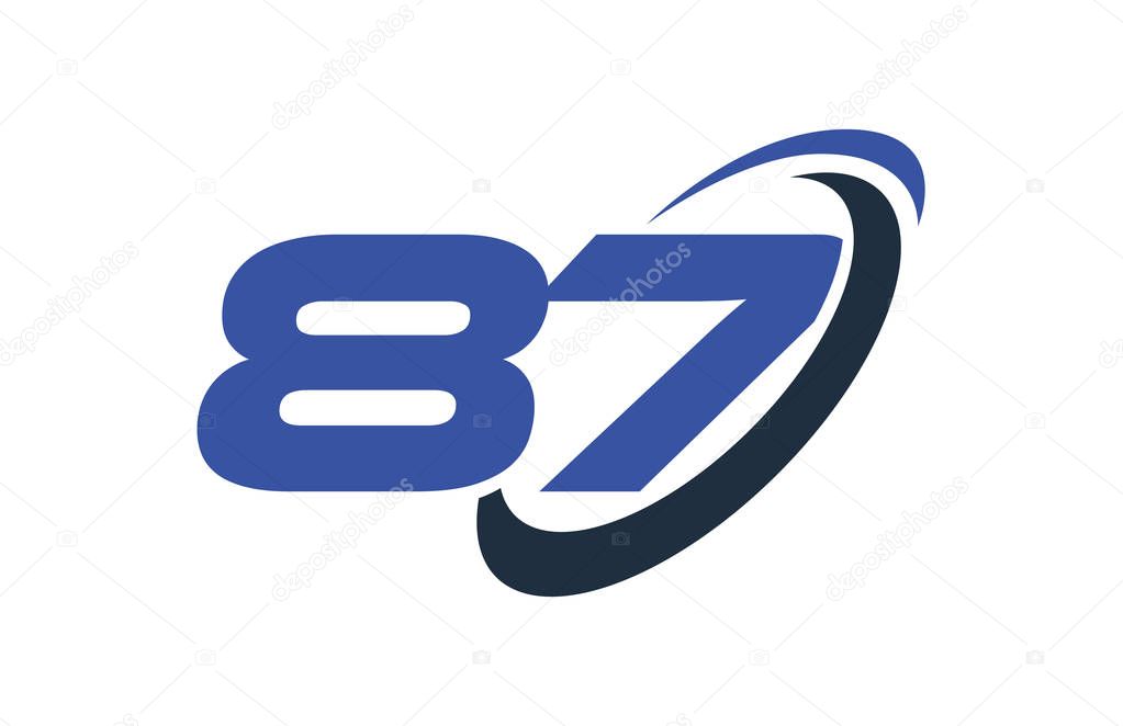87 Logo Number Blue Swoosh Ellipse Vector Symbol Template