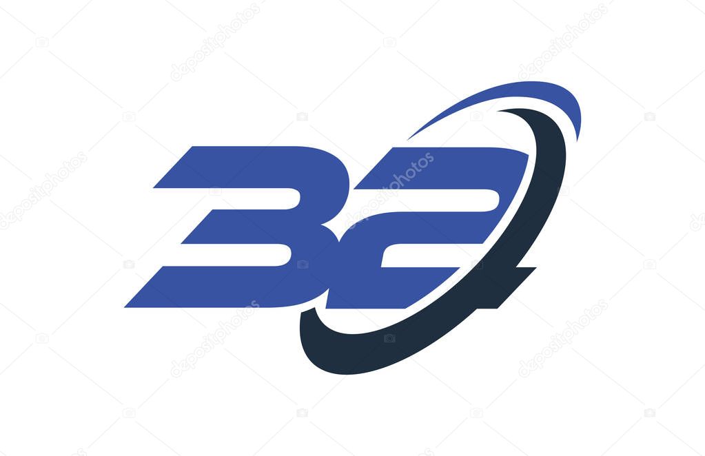 32 Logo Number Blue Swoosh Ellipse Vector Symbol Template
