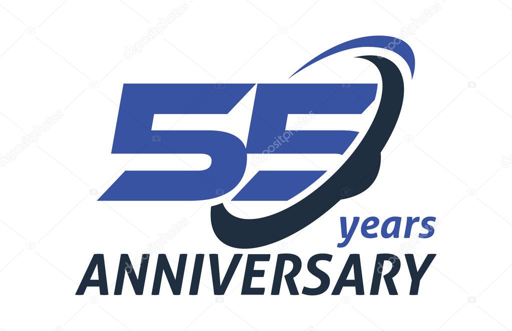 55 Years Anniversary Swoosh Ellipse Design Vector Logo Template