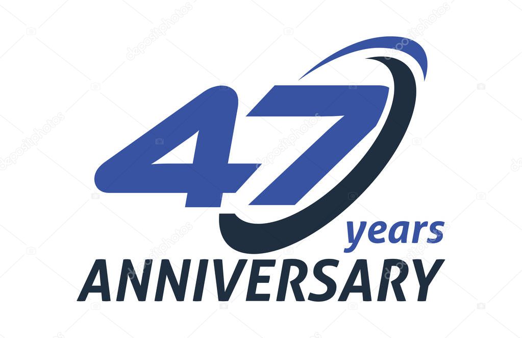 47 Years Anniversary Swoosh Ellipse Design Vector Logo Template