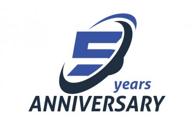 5 yıl yıldönümü Swoosh elips tasarım vektör Logo şablonu