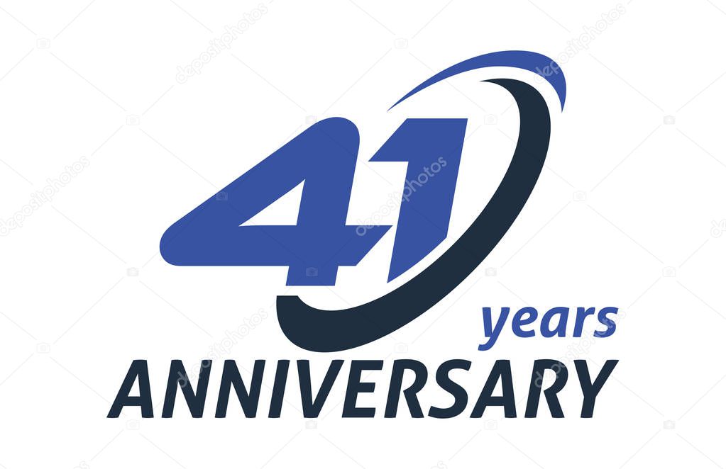 41 Years Anniversary Swoosh Ellipse Design Vector Logo Template