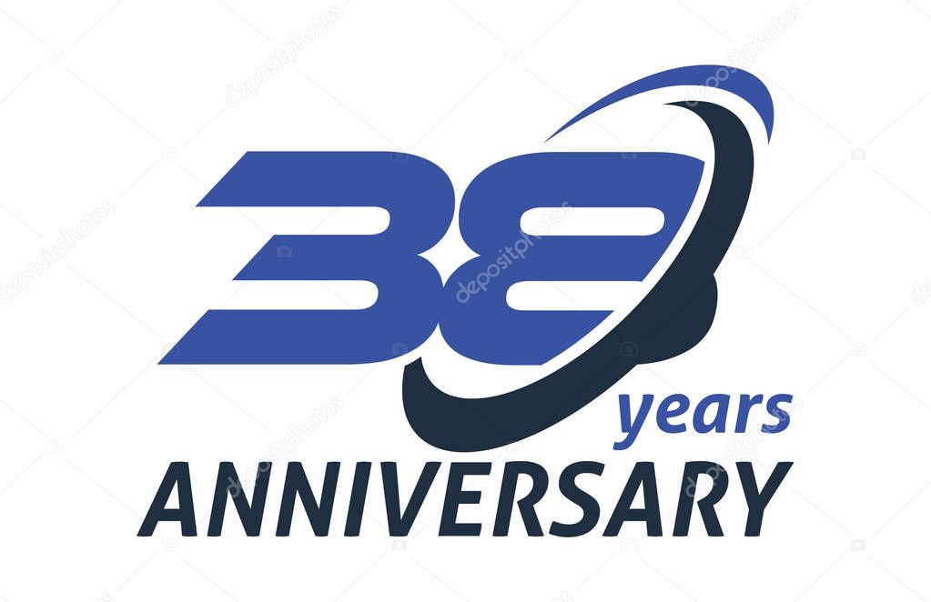 38 Years Anniversary Swoosh Ellipse Design Vector Logo Template
