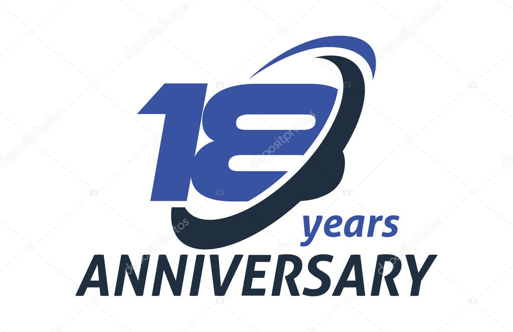 18 Years Anniversary Swoosh Ellipse Design Vector Logo Template
