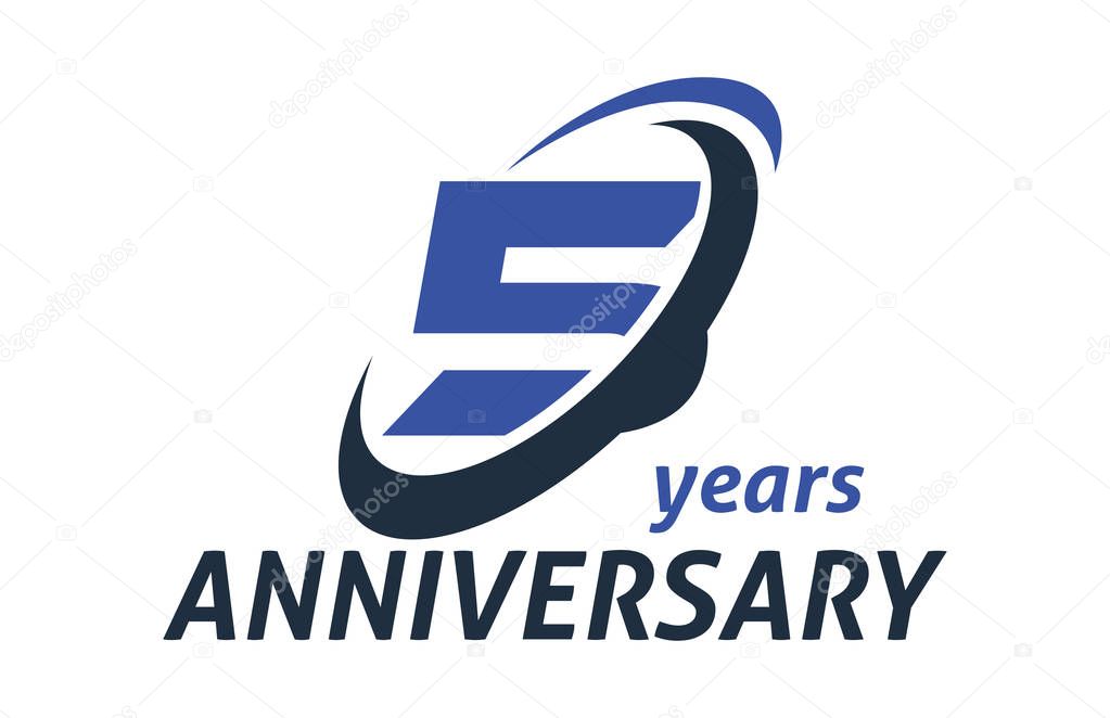 5 Years Anniversary Swoosh Ellipse Design Vector Logo Template
