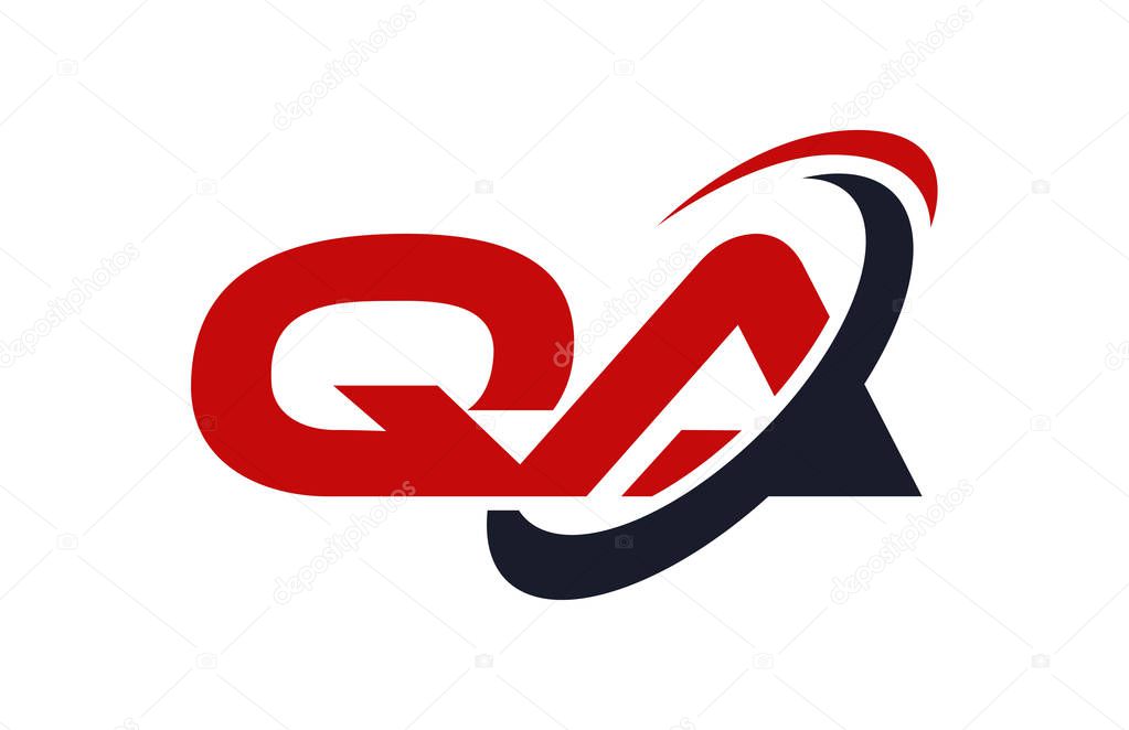 QA Logo Swoosh Ellipse Red Letter Vector Concept