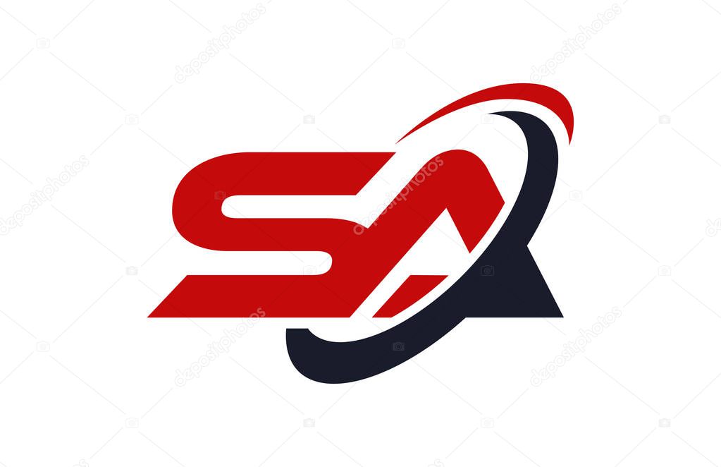 SA Logo Swoosh Ellipse Red Letter Vector Concept