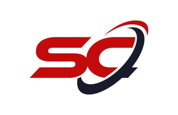 SC Logo Swoosh Ellipse Red Letter Vector Concept