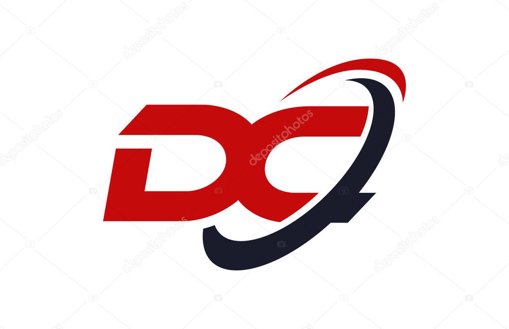 DC Logo Swoosh Ellipse Red Letter Vector Concept