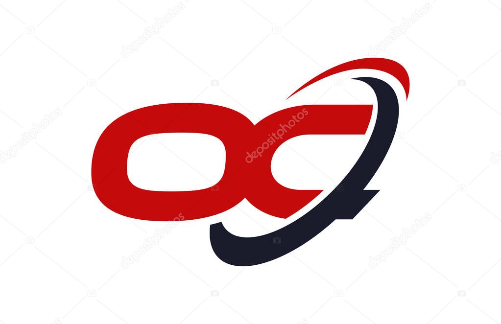 OC Logo Swoosh Ellipse Red Letter Vector Concept