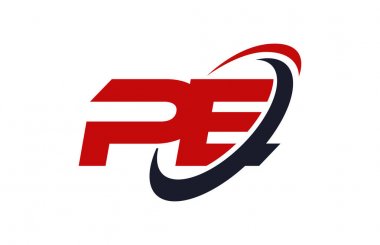 PE Logo Swoosh elips kırmızı mektup vektör kavramı