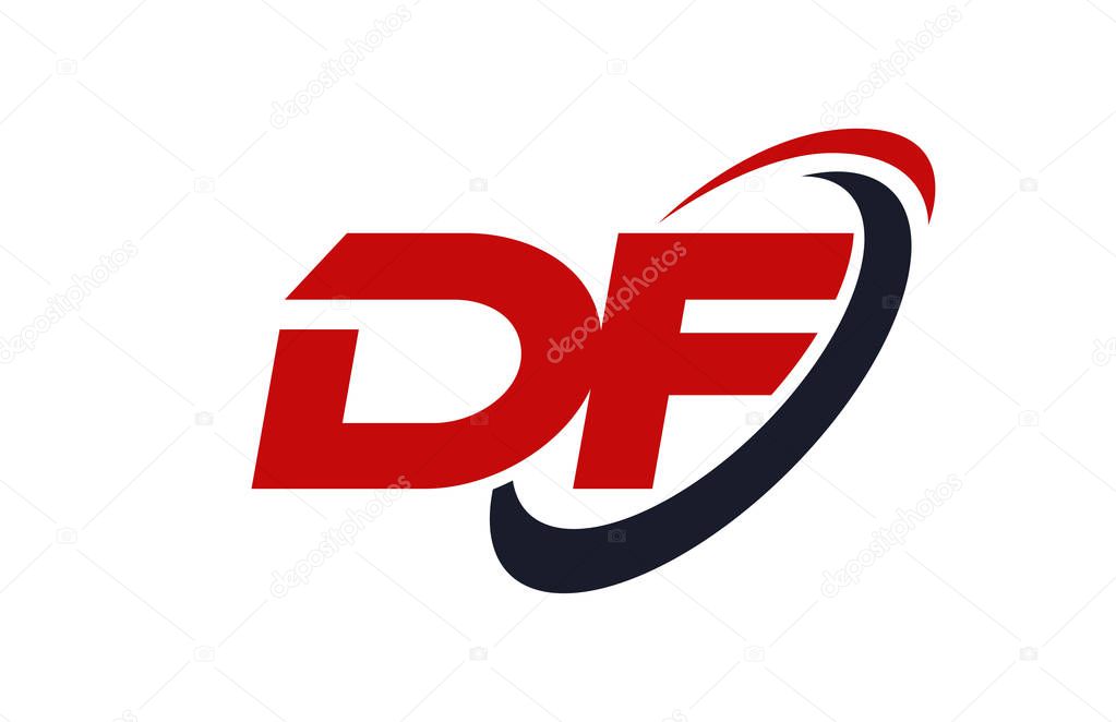 DF Logo Swoosh Ellipse Red Letter Vector Concept