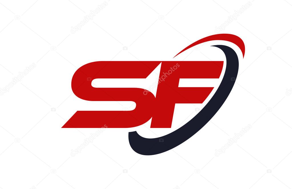 SF Logo Swoosh Ellipse Red Letter Vector Concept