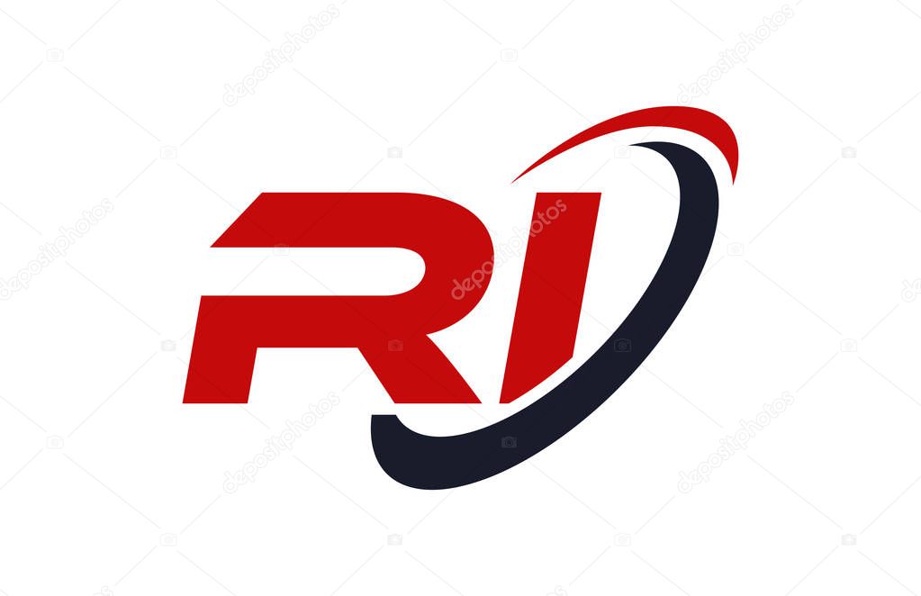 RI Logo Swoosh Ellipse Red Letter Vector Concept