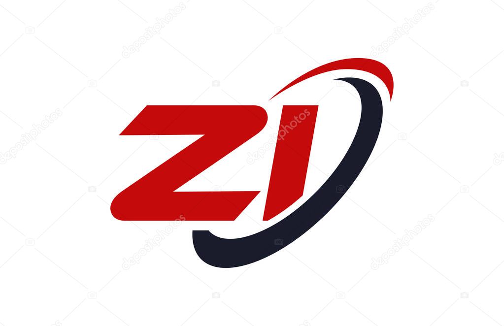 ZI Logo Swoosh Ellipse Red Letter Vector Concept