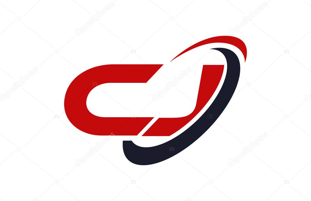 CJ Logo Swoosh Ellipse Red Letter Vector Concept