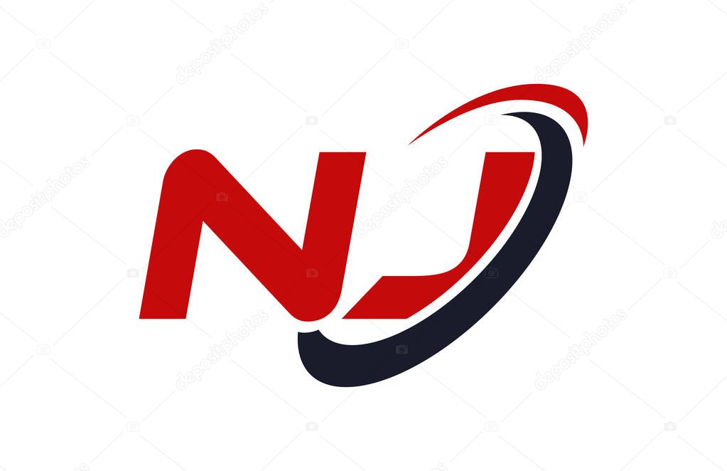 NJ Logo Swoosh Ellipse Red Letter Vector Concept