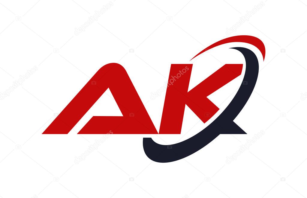 AK Logo Swoosh Ellipse Red Letter Vector Concept