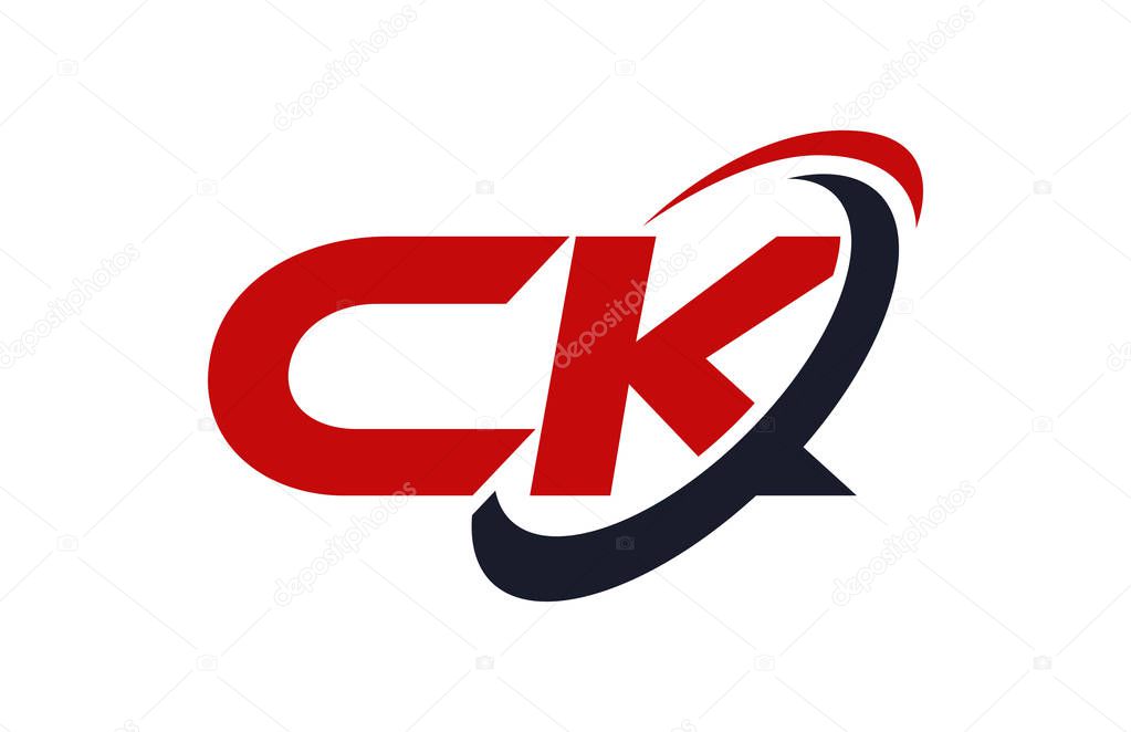 CK Logo Swoosh Ellipse Red Letter Vector Concept