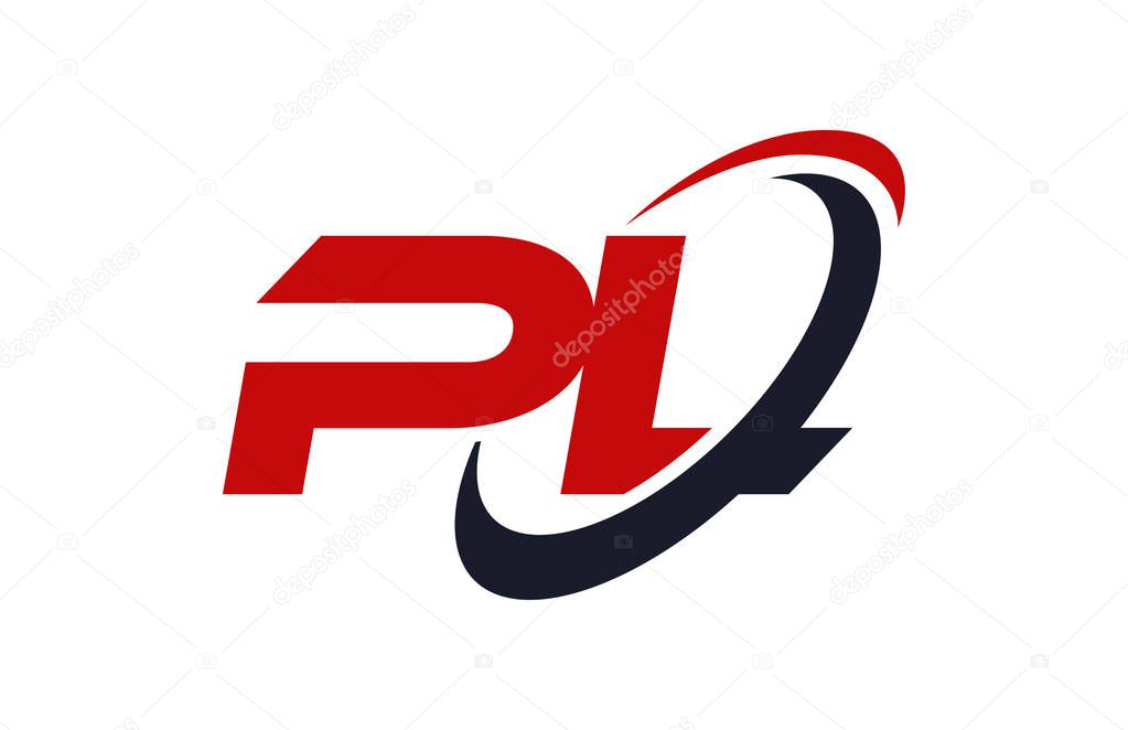 PL Logo Swoosh Ellipse Red Letter Vector Concept