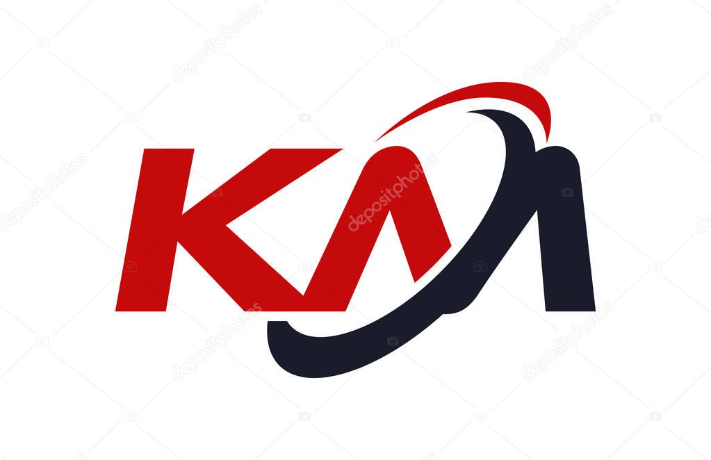 KM Logo Swoosh Ellipse Red Letter Vector Concept