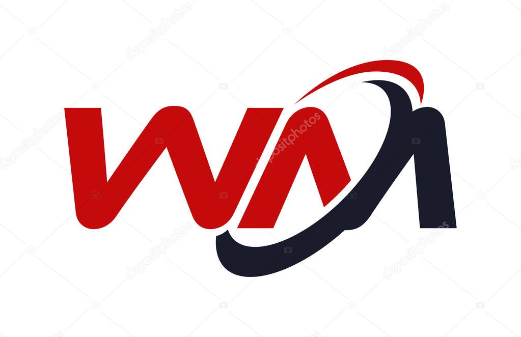 WM Logo Swoosh Ellipse Red Letter Vector Concept
