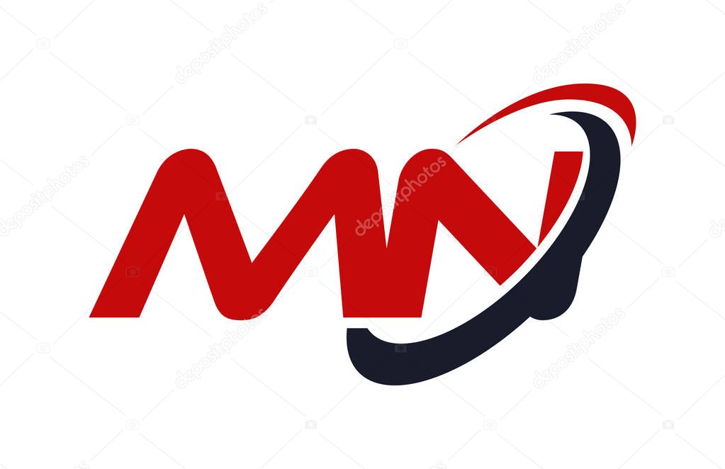 MN Logo Swoosh Ellipse Red Letter Vector Concept