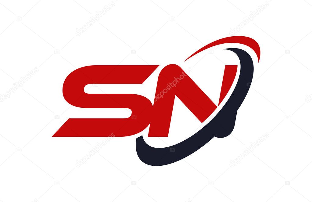 SN Logo Swoosh Ellipse Red Letter Vector Concept
