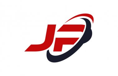 JP Logo Swoosh elips kırmızı mektup vektör kavramı