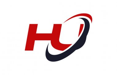 Hu Logo Swoosh elips kırmızı mektup vektör kavramı
