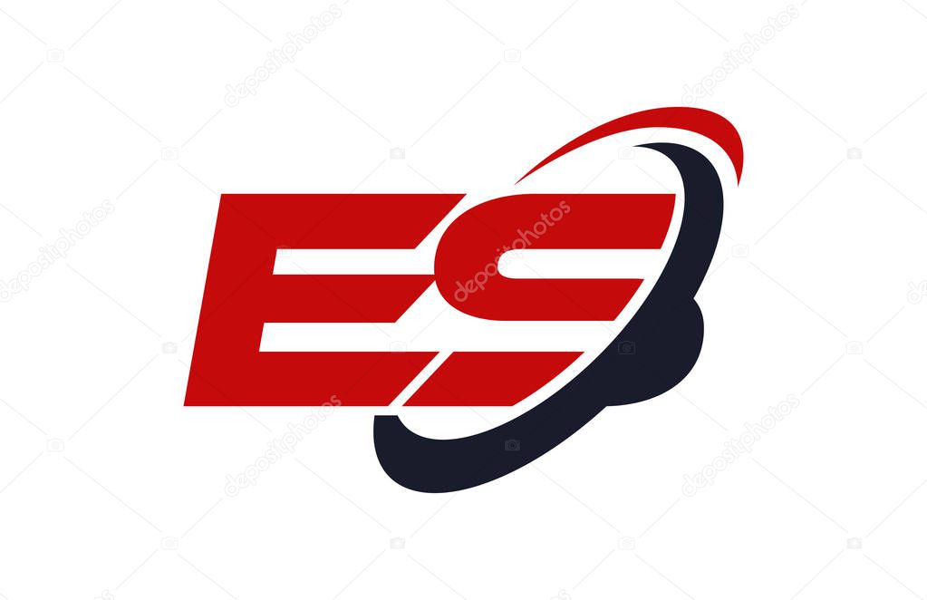 ES Logo Swoosh Ellipse Red Letter Vector Concept