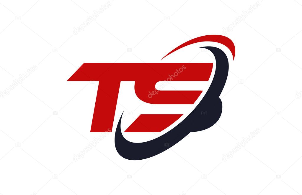 TS Logo Swoosh Ellipse Red Letter Vector Concept