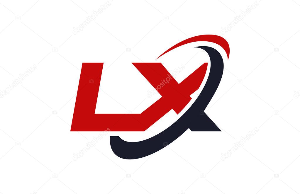 LX Logo Swoosh Ellipse Red Letter Vector Concept