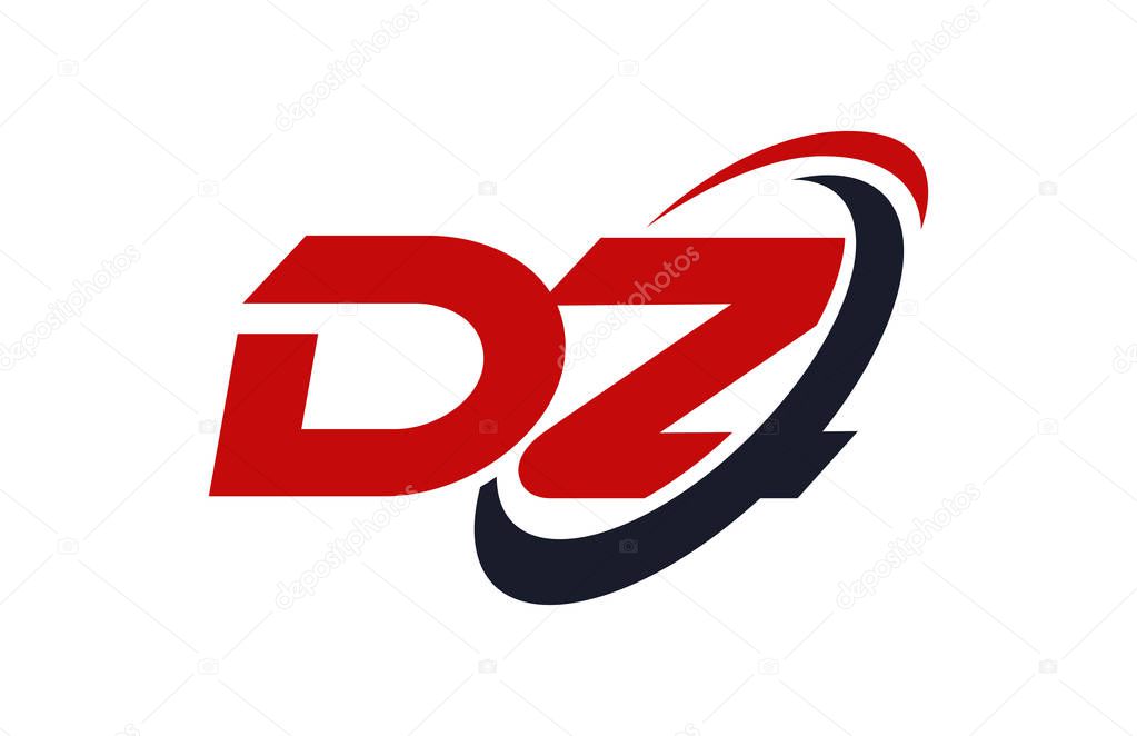 DZ Logo Swoosh Ellipse Red Letter Vector Concept