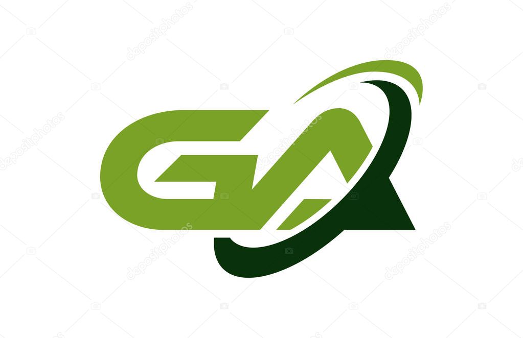 GA Logo Swoosh Ellipse Green Letter Vector Concept
