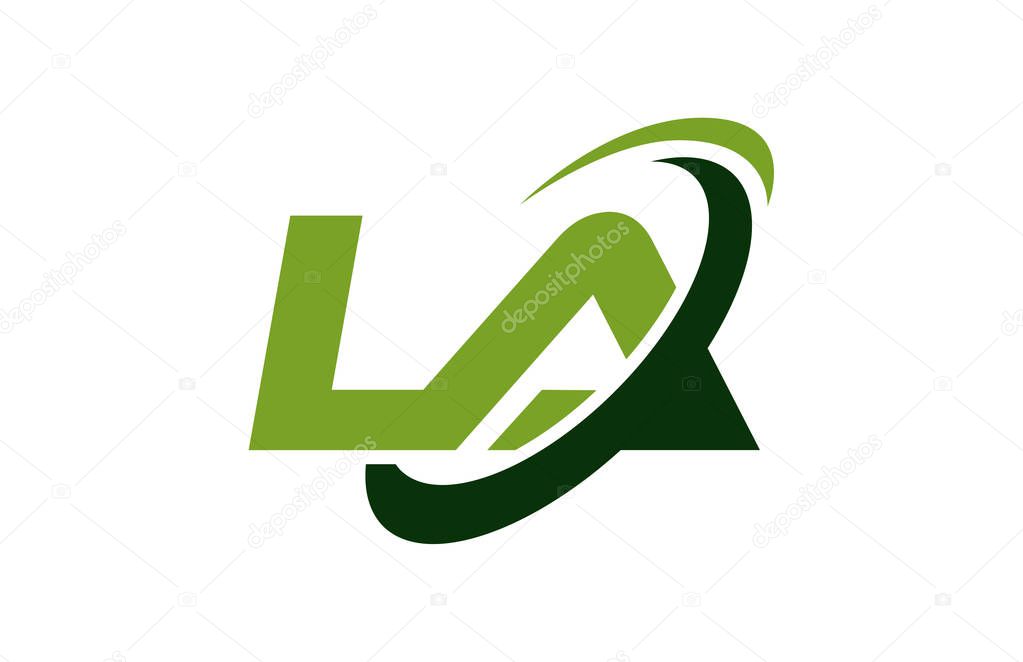 LA Logo Swoosh Ellipse Green Letter Vector Concept
