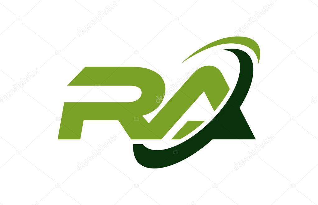 RA Logo Swoosh Ellipse Green Letter Vector Concept