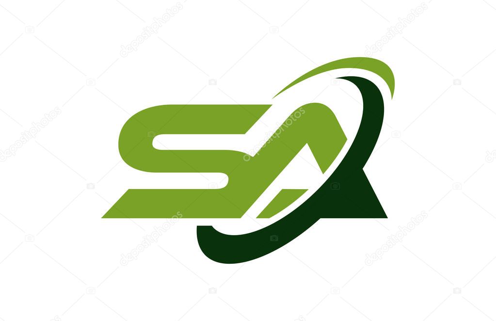 SA Logo Swoosh Ellipse Green Letter Vector Concept