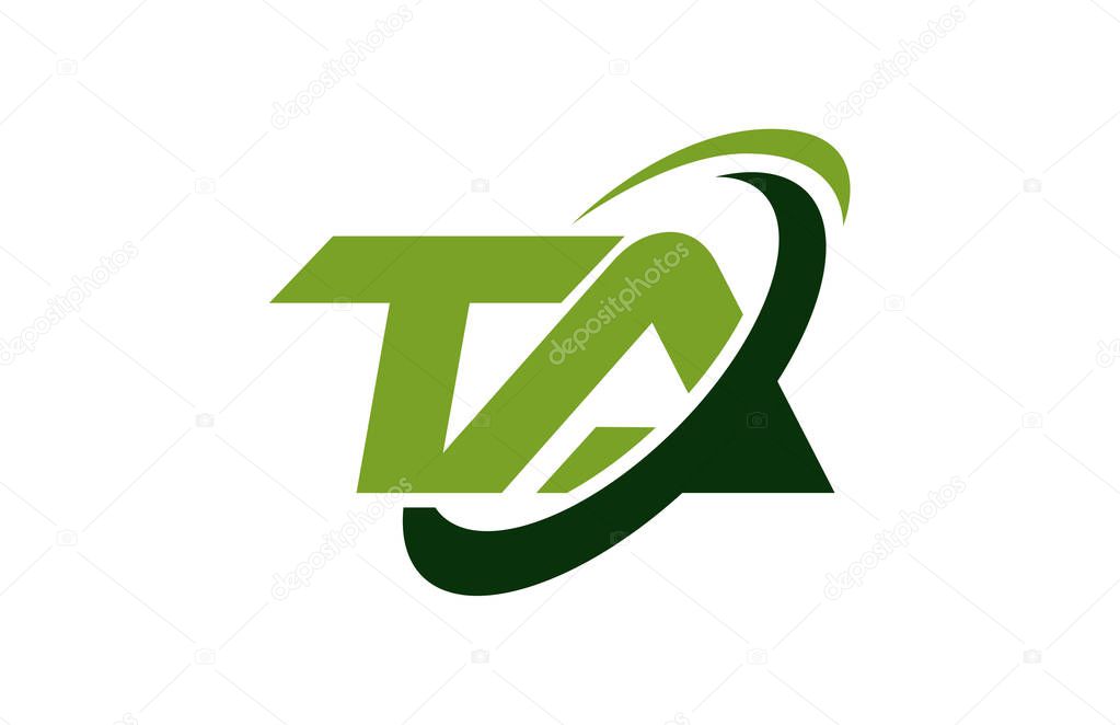 TA Logo Swoosh Ellipse Green Letter Vector Concept