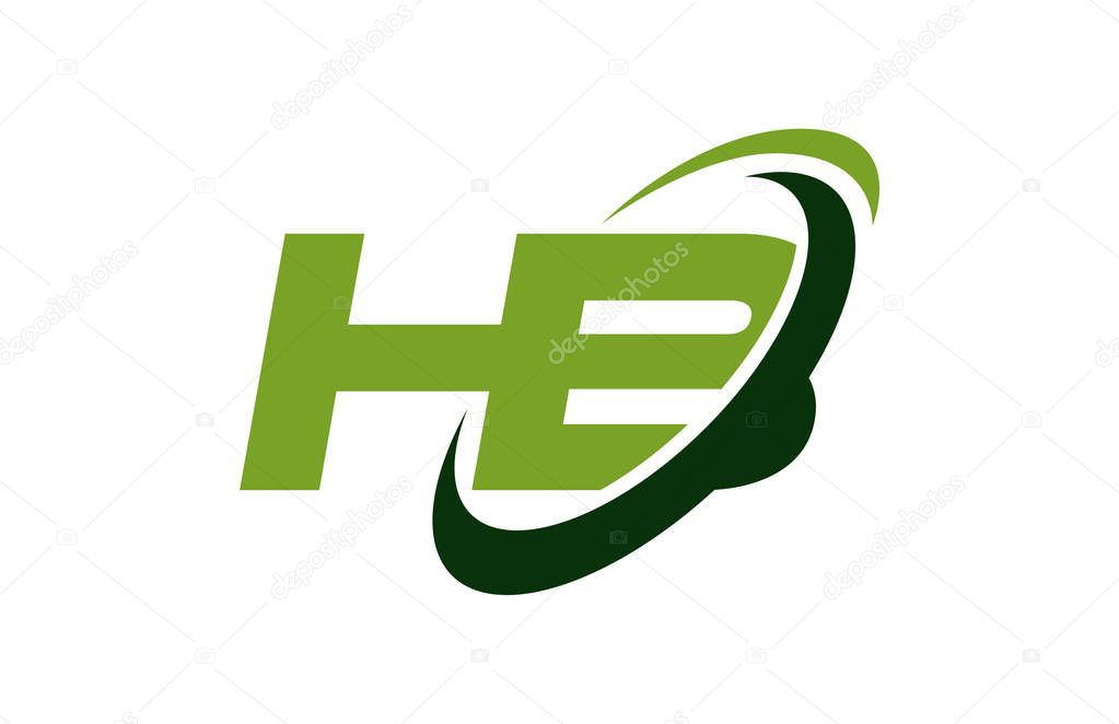 HB Logo Swoosh Ellipse Green Letter Vector Concept