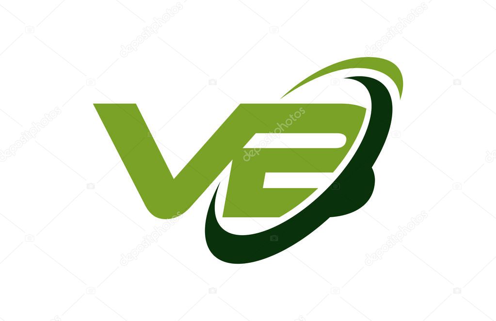 VB Logo Swoosh Ellipse Green Letter Vector Concept