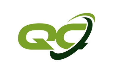 QC Logo Swoosh elips yeşil mektup vektör kavramı