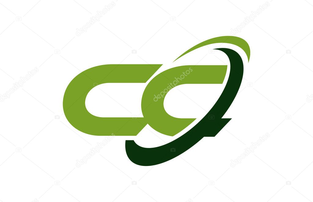 CC Logo Swoosh Ellipse Green Letter Vector Concept