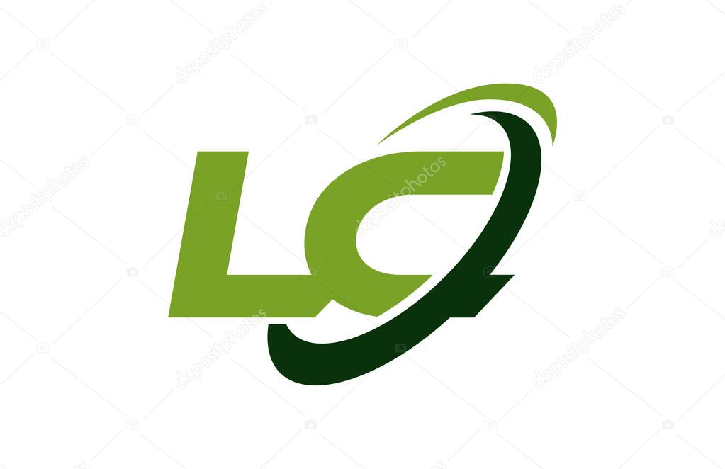LC Logo Swoosh Ellipse Green Letter Vector Concept