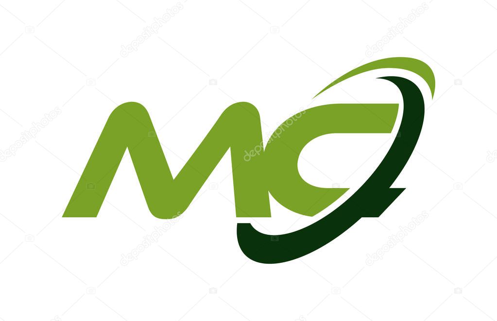 MC Logo Swoosh Ellipse Green Letter Vector Concept
